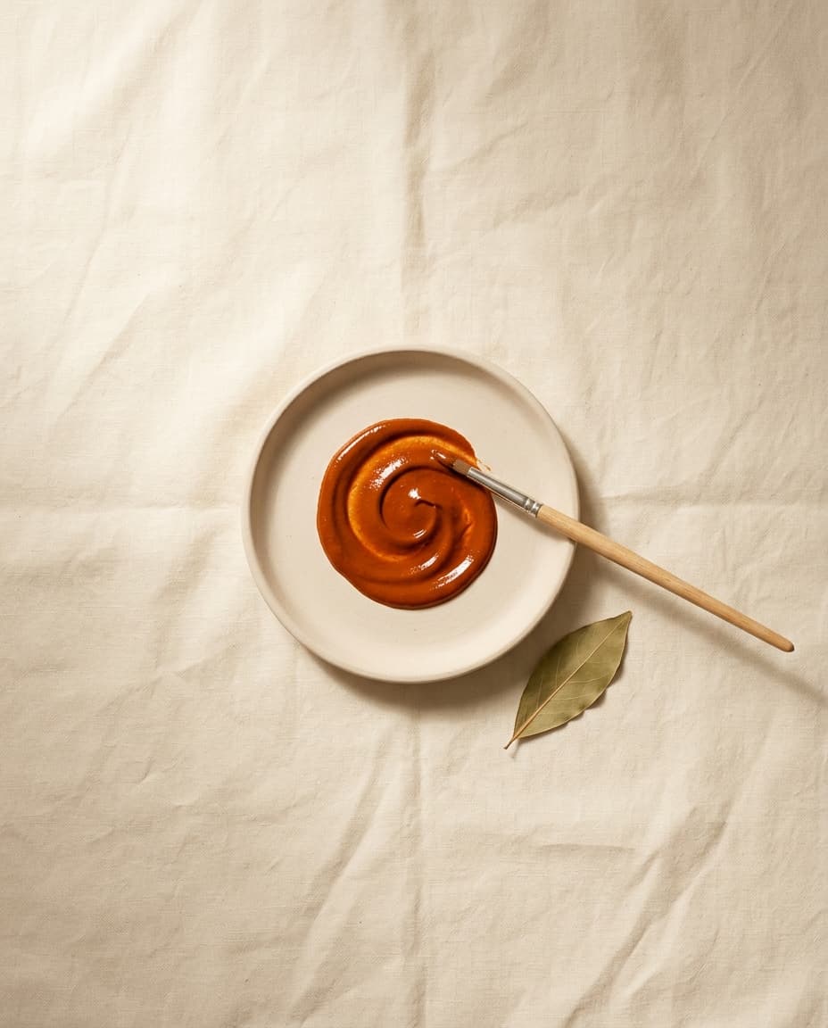 Coupelle céramique avec swirl de pâte de henné rust et pinceau d'application
